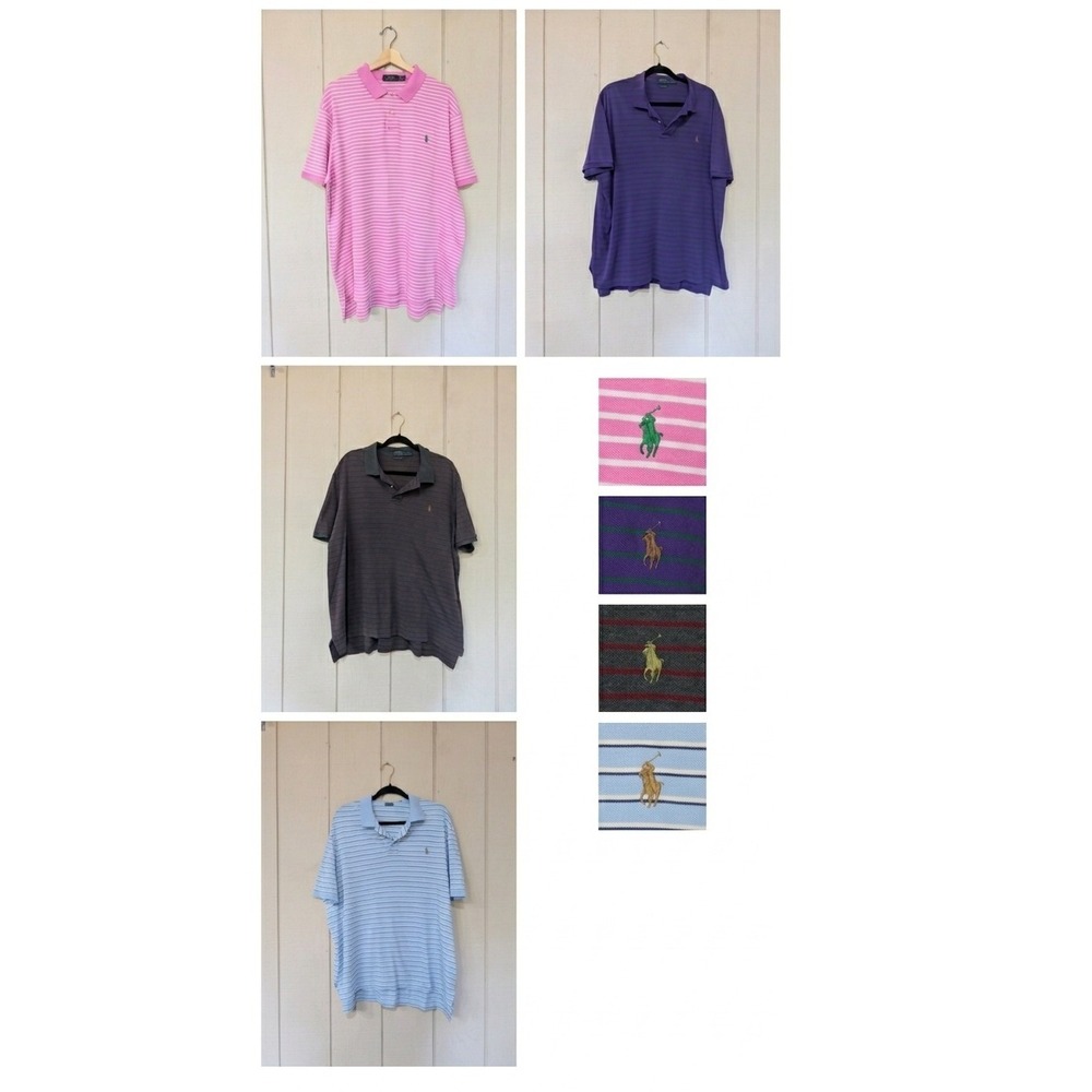 Lot of 4 Polo Ralph Lauren Pima Soft Touch Striped Polo Shirts Mens XXL XXLT